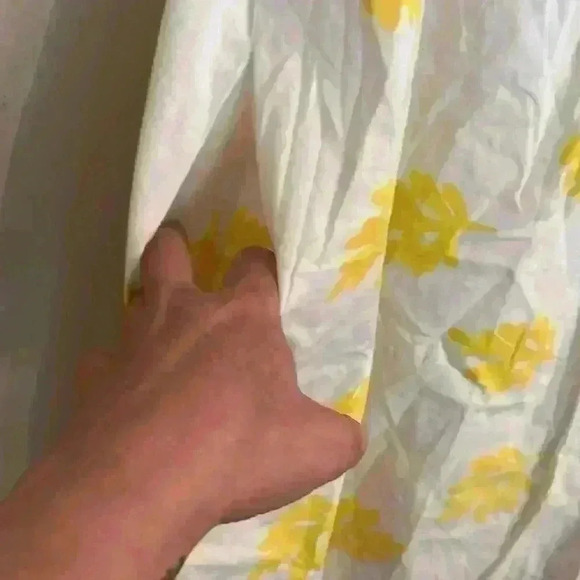 Romaine White and Yellow Midi Dress Tie Shoulders with Pockets - Picture 4 of 8